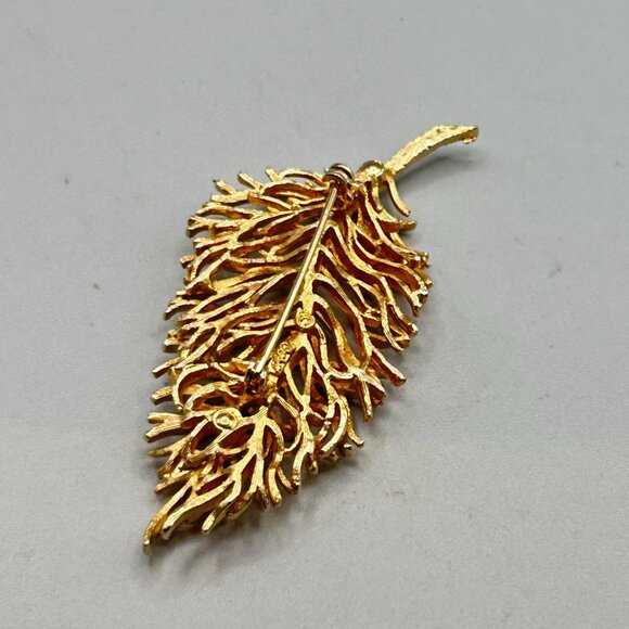Vintage Coro Pin Brooch Modernist Leaf Pin Gold Tone Signed Costume Jewelry - Picture 5 of 8